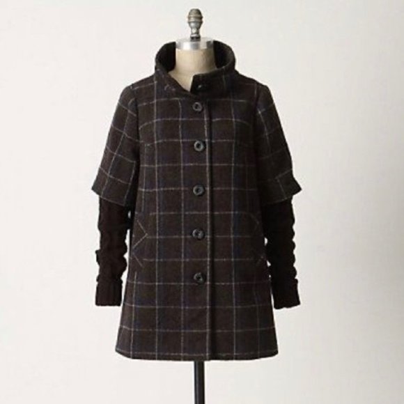 Anthropologie Jackets & Blazers - Anthropologie Idra Plaid Sweater Sleeve Layered Coat